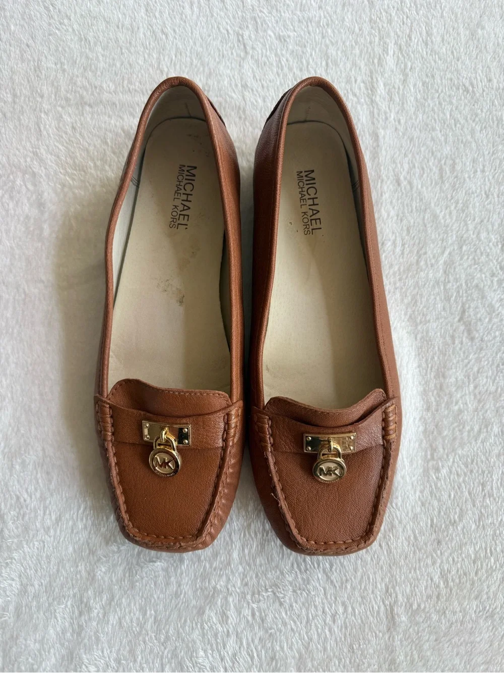 Michael Kors Brown Leather Lock Charm Loafers Flats Size 9M